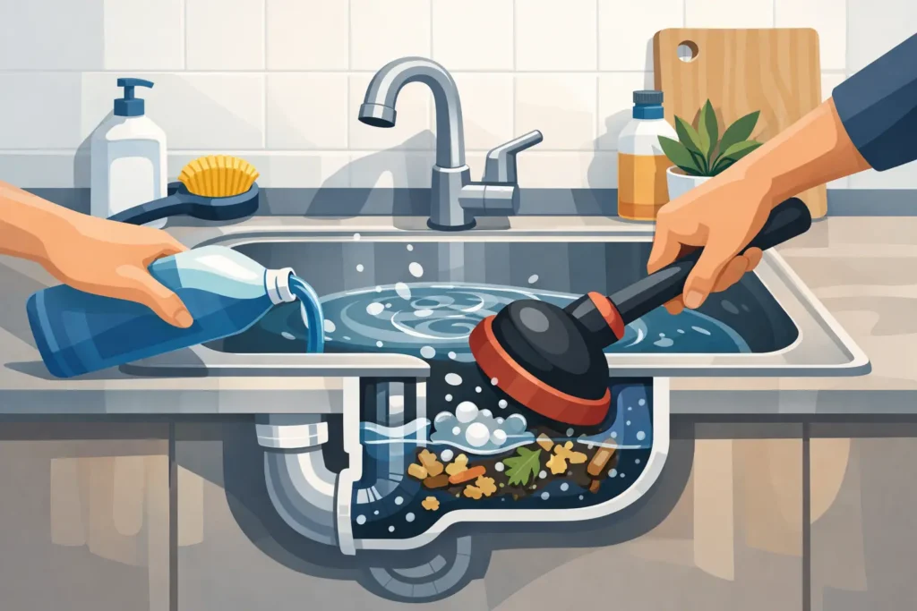 Como desentupir pia de cozinha sem piorar