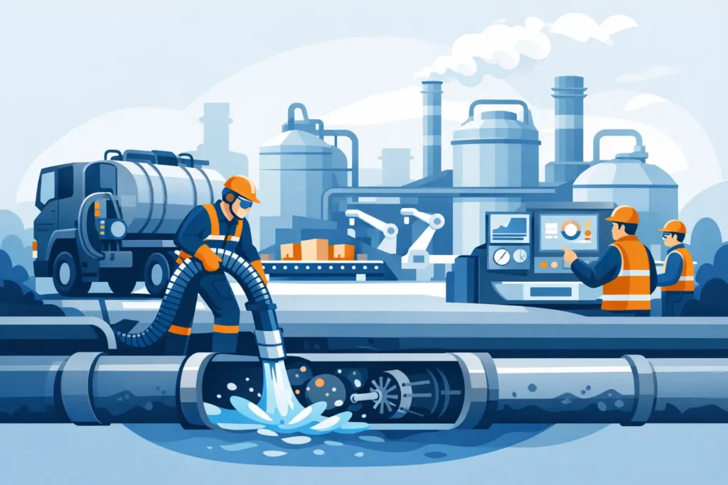 Desentupimento industrial urgente sem paradas